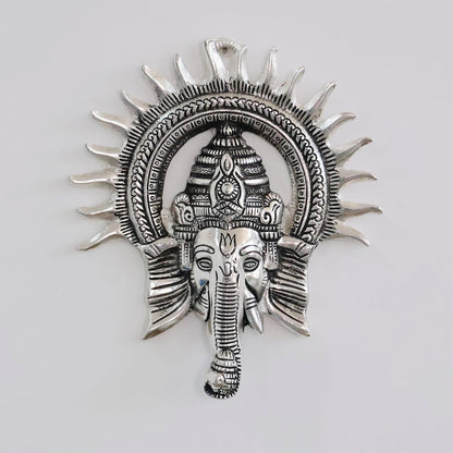 Metal Ganesha ji Statue,Ganpati Wall Hanging Sculpture Lord Ganesh Idol Lucky Feng Shui Wall Decor Your Home, Office,Religious Gift Article (Silver)