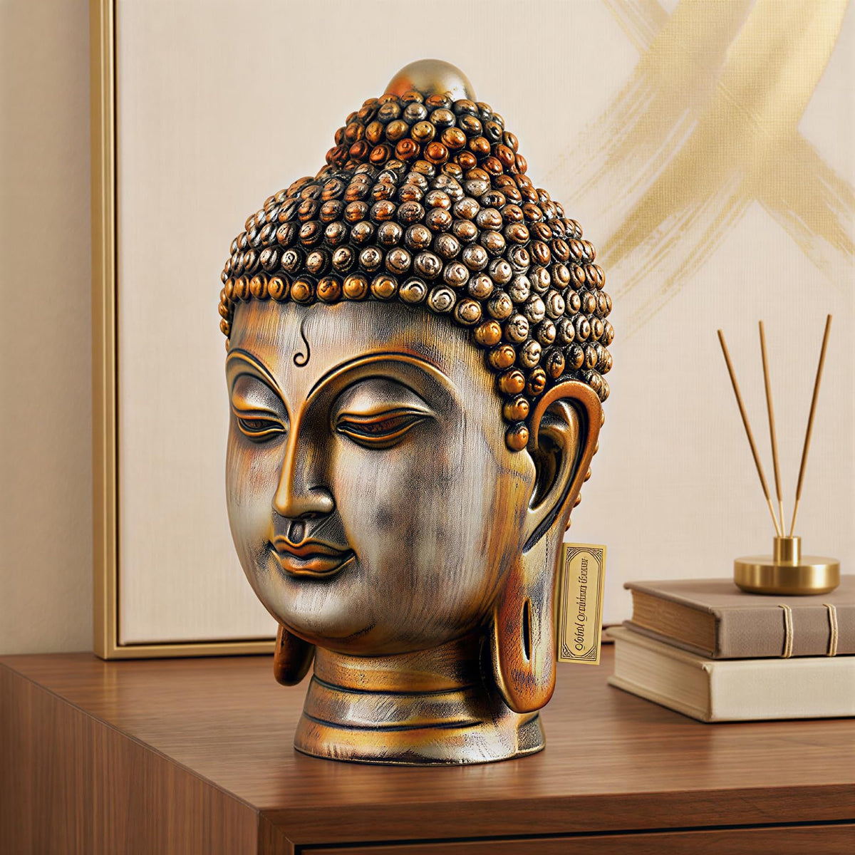 Buddha Idol Statue | Show Pieces for Home Decor Living Room (Antique Orange)