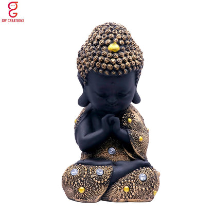 Gold Toned & Black Buddha Idol Showpiece for Home Décor, Meditation Room & Gifting | Spiritual Resin Statue