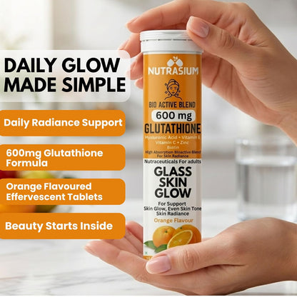 Nutrasium | 600 mg L-Glutathione tablets for Radiant Skin & Even Skin Tone | Glutathione Tablets For Skin Glow & Antipigmentation | 15 Effervescent Tablets, Orange Flavour
