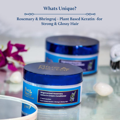 Blue Nectar Rosemary Leave in Conditioner for Wavy, Curly & Dry Hair | Hair Growth With Natural Keratin for Women & Men | Paraben Sulfate Free | (16 Herbs, 200 Grams)