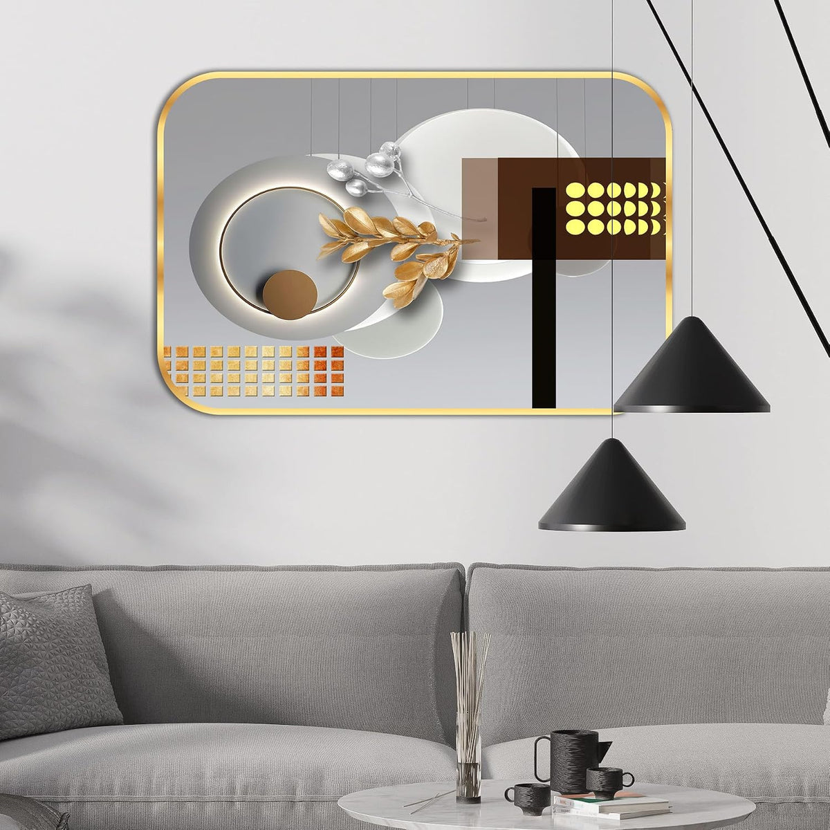 Abstract modern art Premium Sparkle Lamination Finished Surface Golden Slim Frame 30 cm x 46 cm Large Size, For Home/Office/Hotel painting MG13