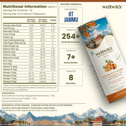 Wellwith (Ayuzera) Sea Buckthorn with Turmeric Curcumin Oil – 300ml (Pack of 1) |Pulp Juice for Joint Health, Immunity & Skin | Omega 3 6 7 9 & Antioxidants