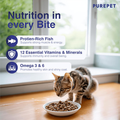 Purepet Adult Dry Cat Food 1kg | Ocean Fish Flavour | Hairball Protection | Heart Care with Taurine | Skin & Coat Health