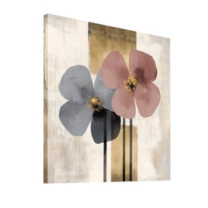 Modern Floral Abstract Stretched Canvas Painting for Living Room | Minimal Botanical Bloom Wall Décor Art For Livingroom, Bedroom, Office, Hallways - 22x22 Inch