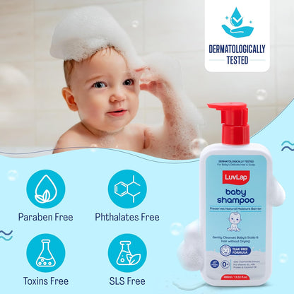LuvLap Milky Soft Baby Shampoo , Tear Free Formula, with Milk Protein, Vitamin E & Coconut Oil, Shea Butter & Chamomile, Gentle Care for Baby's Soft Hair, No Paraben, Dermatologically Tested