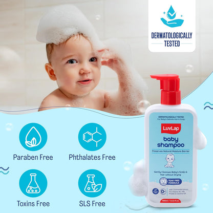 LuvLap Milky Soft Baby Shampoo - 400ml, Tear Free Formula, with Milk Protein, Vitamin E & Coconut Oil, Shea Butter & Chamomile, Gentle Care for Baby's Soft Hair, No Paraben, Dermatologically Tested