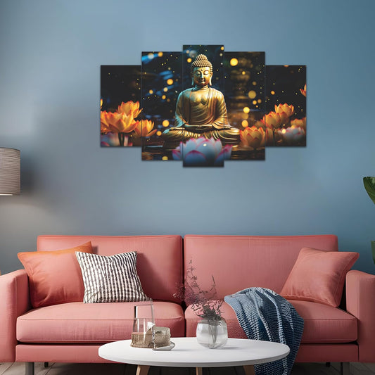 3d Buddha Wall Decor Painting For Living Room | Lord Gautam Buddha Photo Paintings Wallpaper For Wall Decoration Large Size 76 X 45 Cm | Engineered Wood (Design 1)