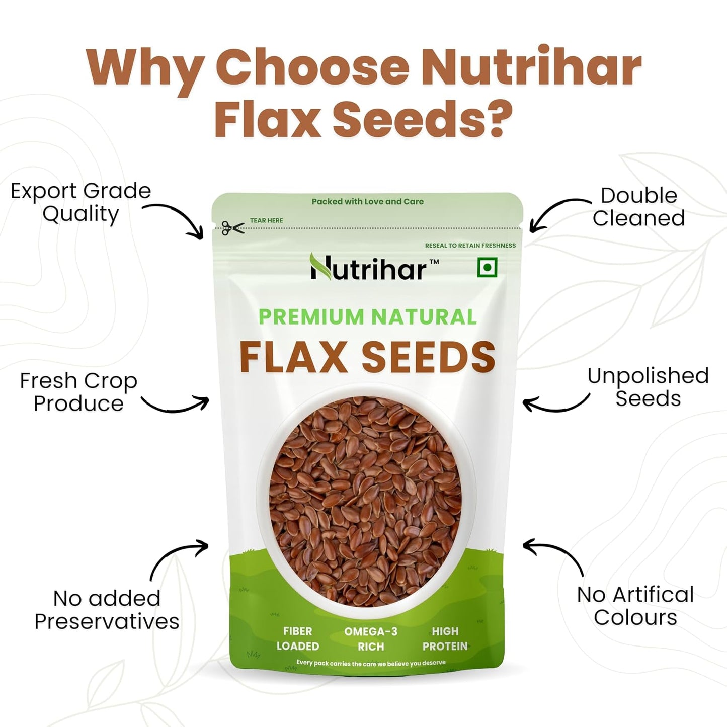Nutrihar Raw Flax Seeds 100g | Double-Cleaned | Rich in Omega-3 & Protein | Good for Hair Growth | Alsi Seeds 100g