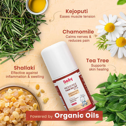 BabyOrgano Ayurvedic Pain Relief Roll On for Babies 3+ Months | With Shallaki, Chamomile & Tea Tree Oil | Soothes Muscle & Joint Pain | Pediatrician & Dermatologically Tested | Paraben-Free | 40ml
