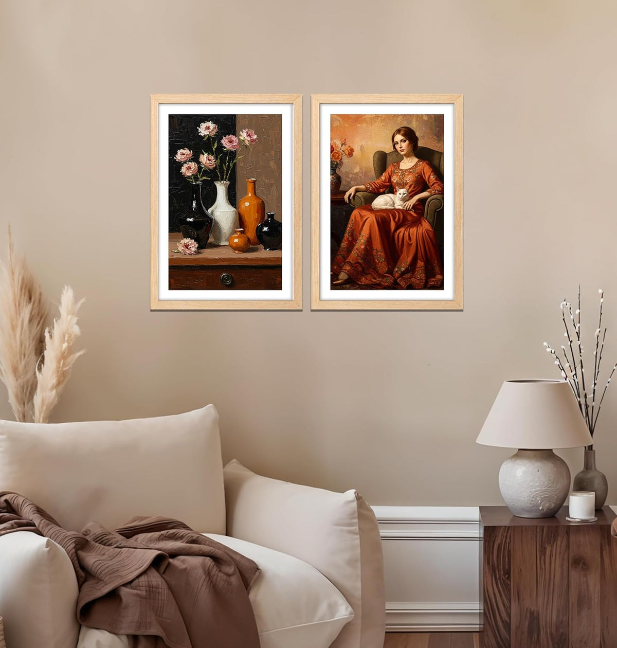 Modern Wall Art, Framed Wall Art, Illustration Art, Set of 2 Wall Art, Brown Frame Art, Living Room Decor, Bedroom Decor, Dining Room Decor, Office Wall Art, Cafe Decor, Hotel Decor, 300 GSM Art Print, 10x13 Inch Wall Art