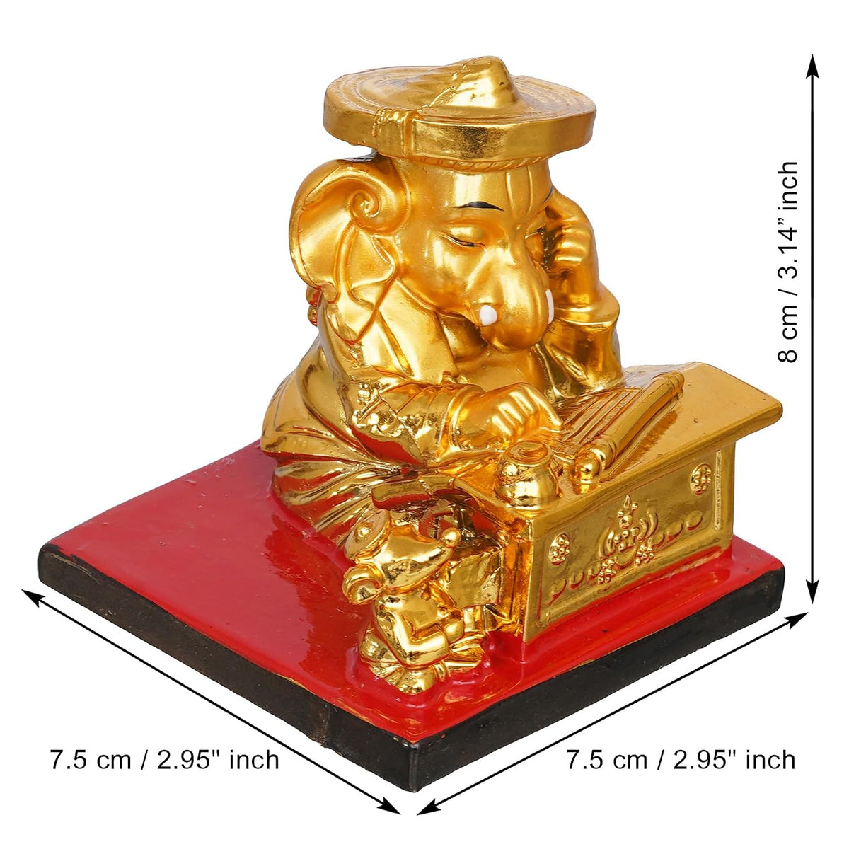 Golden Resin Munim Lord Ganesha Statue | God Idol for Office, Shop, Study Table, Home Temple, Car Dashboard | Ideal Gift for Ganesh Chaturthi, Birthdays, Diwali