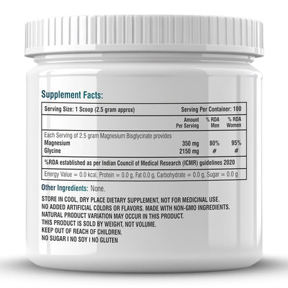 Biotrex Nutraceuticals Magnesium Bisglycinate Powder | Sleep, Cramps, Nerve & Muscle Health | Mood Balance & Energy Production | High Absorption - 250Gram (100 Servings)