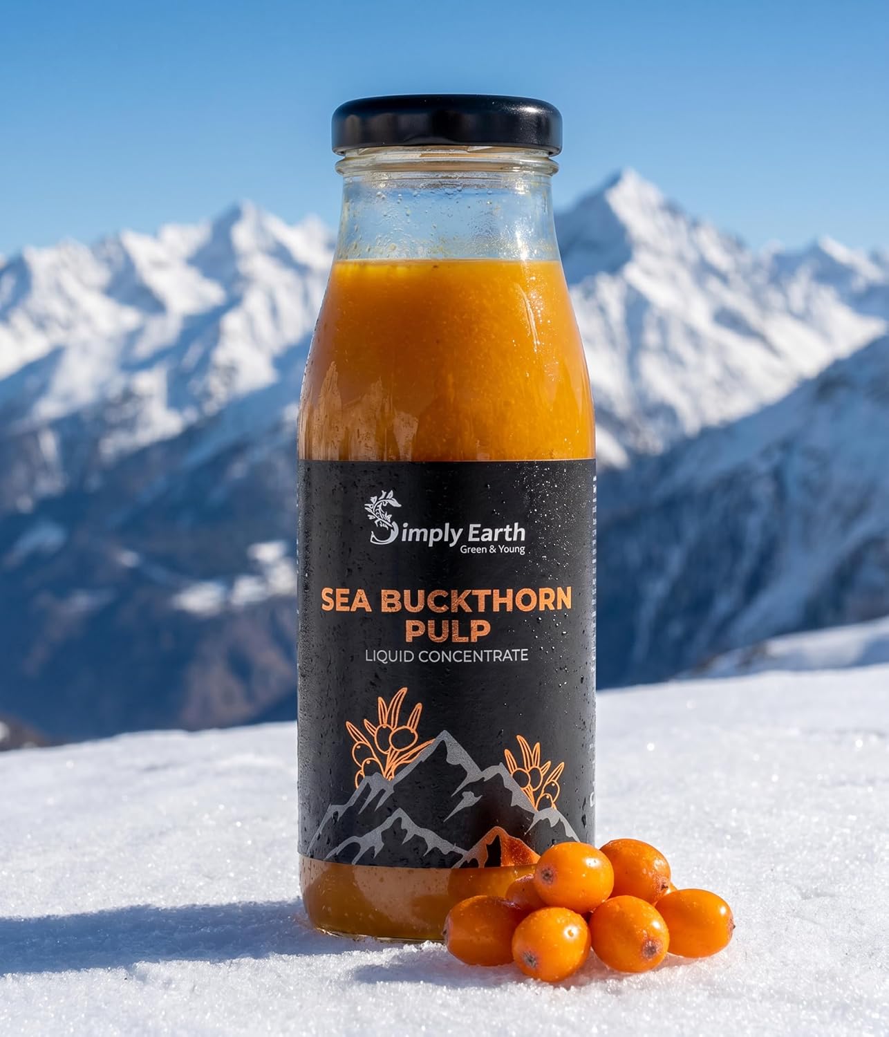 Simply Earth Sea Buckthorn Pulp Liquid Concentrate, Natural Fruit Juice | Omega 3-6-7-9 & Vitamin C, for Immunity, Skin & Heart Health - 300ML (Pack of 1)