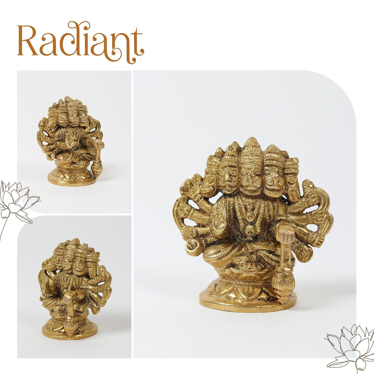Panchmukhi Hanuman Ji Idol | Brass Five Face Hanuman Sculpture with Radiant Finish for Pooja Room | Festive Gift Idol (Design07: L7 x W5 x H7 cm)