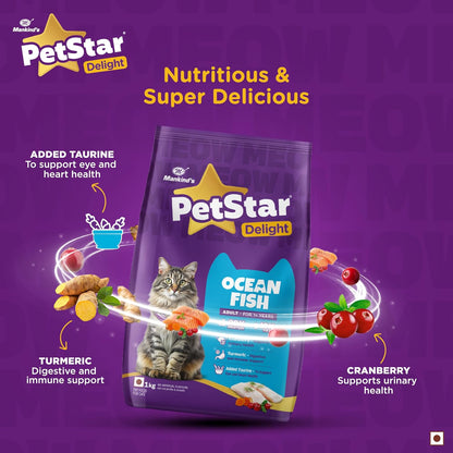 Mankind PetStar Adult Cat Food – Ocean Fish Flavour (1 KG) | Complete Nutrition with Taurine & Omega for Urinary, Digestive & Heart Health