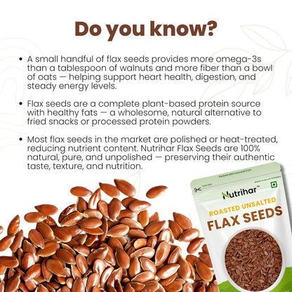 Nutrihar Roasted Flax Seeds 100g | Unsalted & Roasted Alsi Seeds | Omega-3 & Calcium Rich | No Added Oil