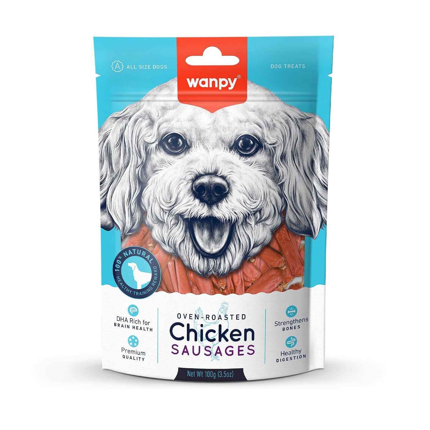 Wanpy 100% Natural Dog Treat | Chicken Sausages 100Gm (Pack of 1) by DogsNCats