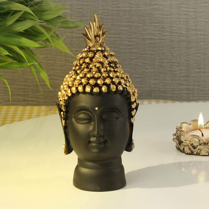 Resin Buddha Head Idol Statue Showpiece (Golden, 13.7 cm X 6.3 cm) - Decoration Items for Home Decor Mandir Temple Pooja Room Living Room Table Office Decorative Gifts
