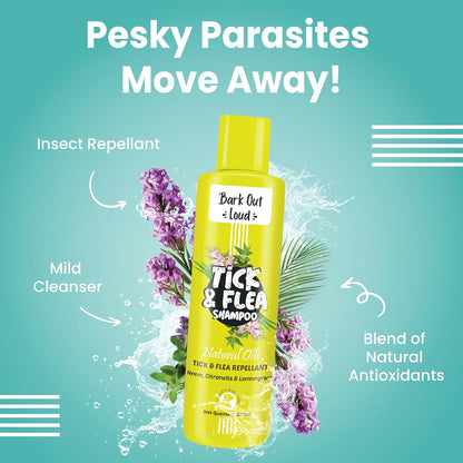BARK OUT LOUD Tick & Flea Shampoo for Dogs & Cats| Neem & Citronella Kills & Repels Parasites, Lice | Soothes Itching | Fresh Smell Spa-Like Care for Pets (200ml)