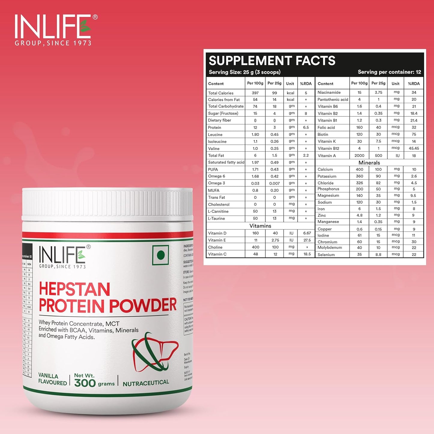 INLIFE Hepstan Liver Care Supplement | Whey Protein Powder with Vitamins Minerals & BCAAs | Nutraceutical for Men and Women – 300g (Vanilla)