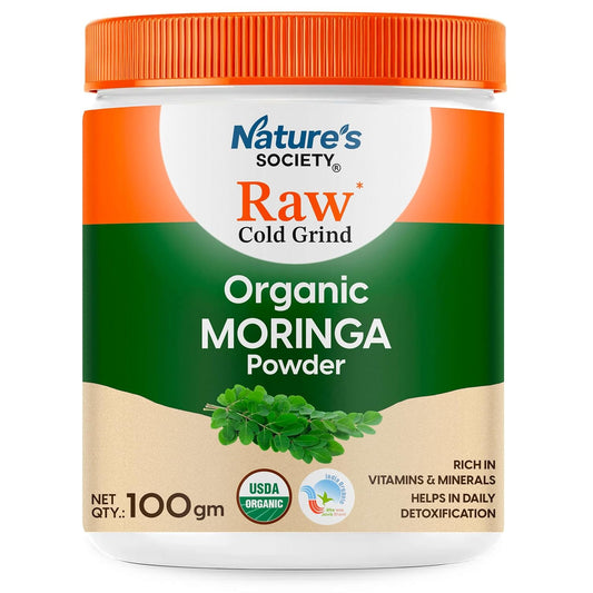 The Nature's Society ® Organic Moringa Powder | Raw Cold Grind | USA Organic & India Organic Certified | Moringa Leaves Powder | Drumstick Powder for Immunity, Digestion & Energy | 100g