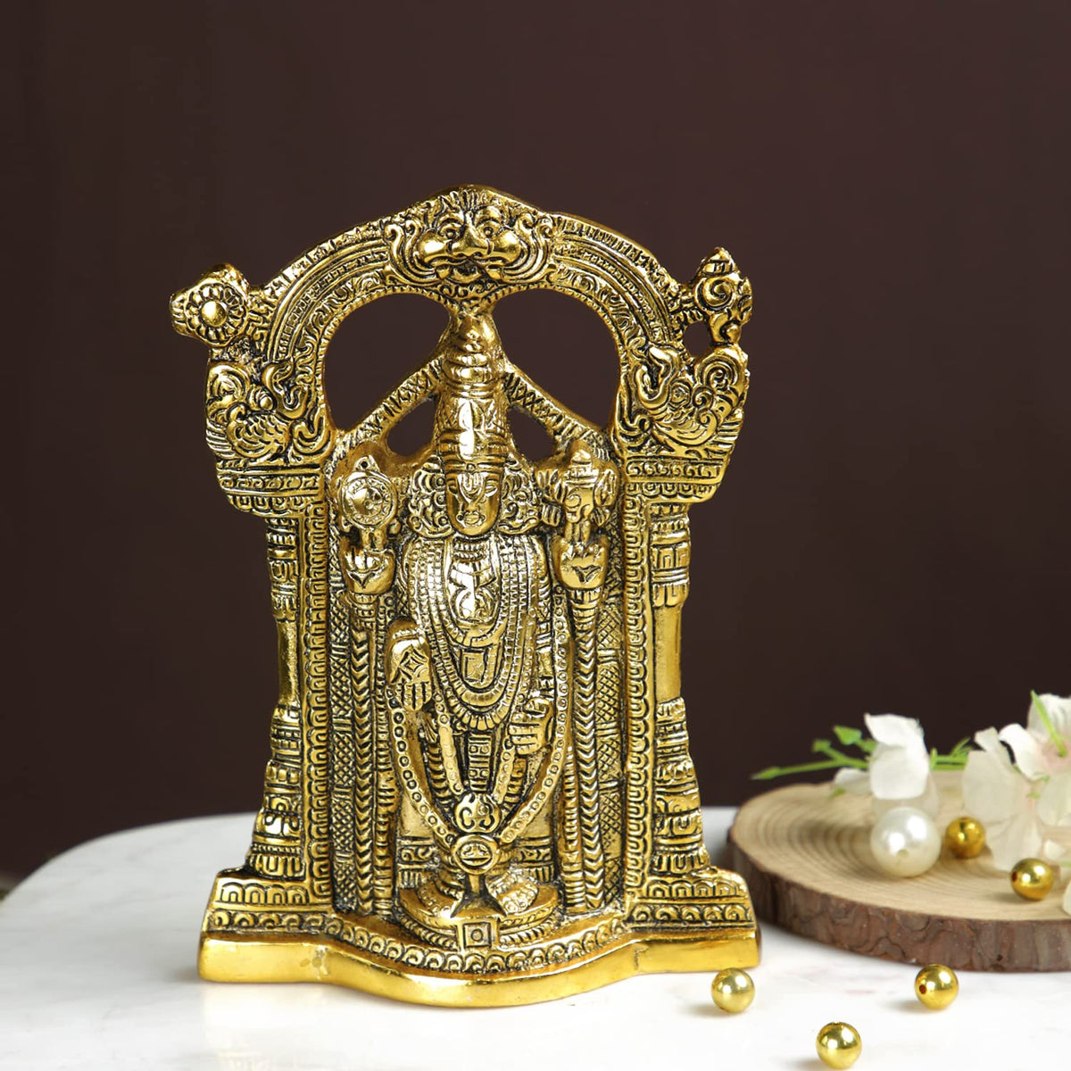Metal Tirupati Balaji Idol, 9 x 6 x 1.5 Inches, Golden
