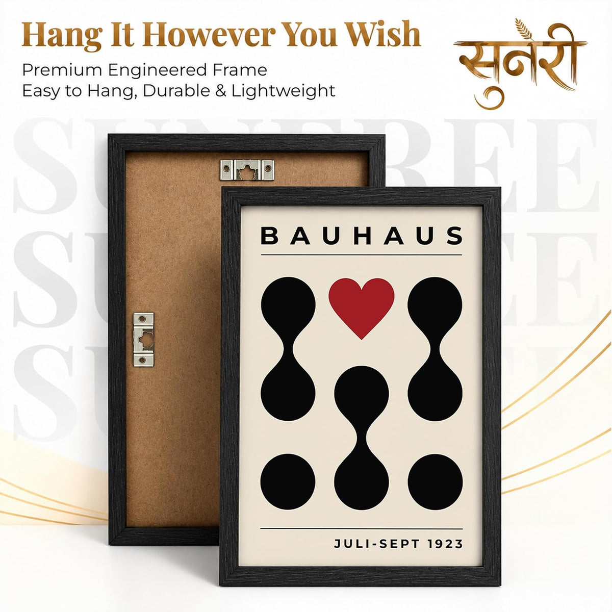 Bauhaus Wall Art Set of 2 Framed Paintings | Geometric Abstract Modern Art Poster Black Red | Living Room Office Contemporary Home Décor (Art 14, 10x13 Inches)