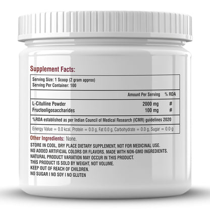 Biotrex Nutraceuticals L Citrulline Powder 2000mg | Supports Endurance & Muscle Pump | Production of Creatine | Enhances Athletic Performance | Unflavoured - 200Gram (100 Servings)