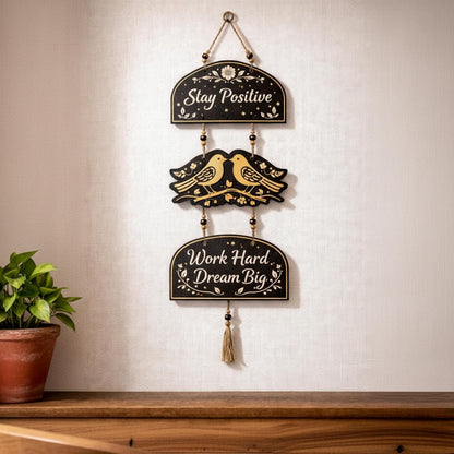 eCraftIndia Gold Foil Embossed Wooden Stay Positive Work Hard Dream Big Wall Hanging for Home Office