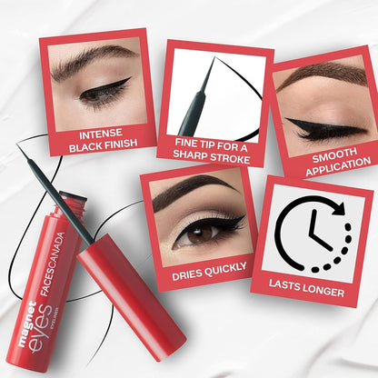 FACES CANADA Magneteyes Eyeliner - Black, 3.5ml | Intense Matte Finish | Quick Drying | 24HR Long Lasting | Fine Tip For Precise Smooth Application | Almond Oil Enriched | Waterproof | Smudgeproof