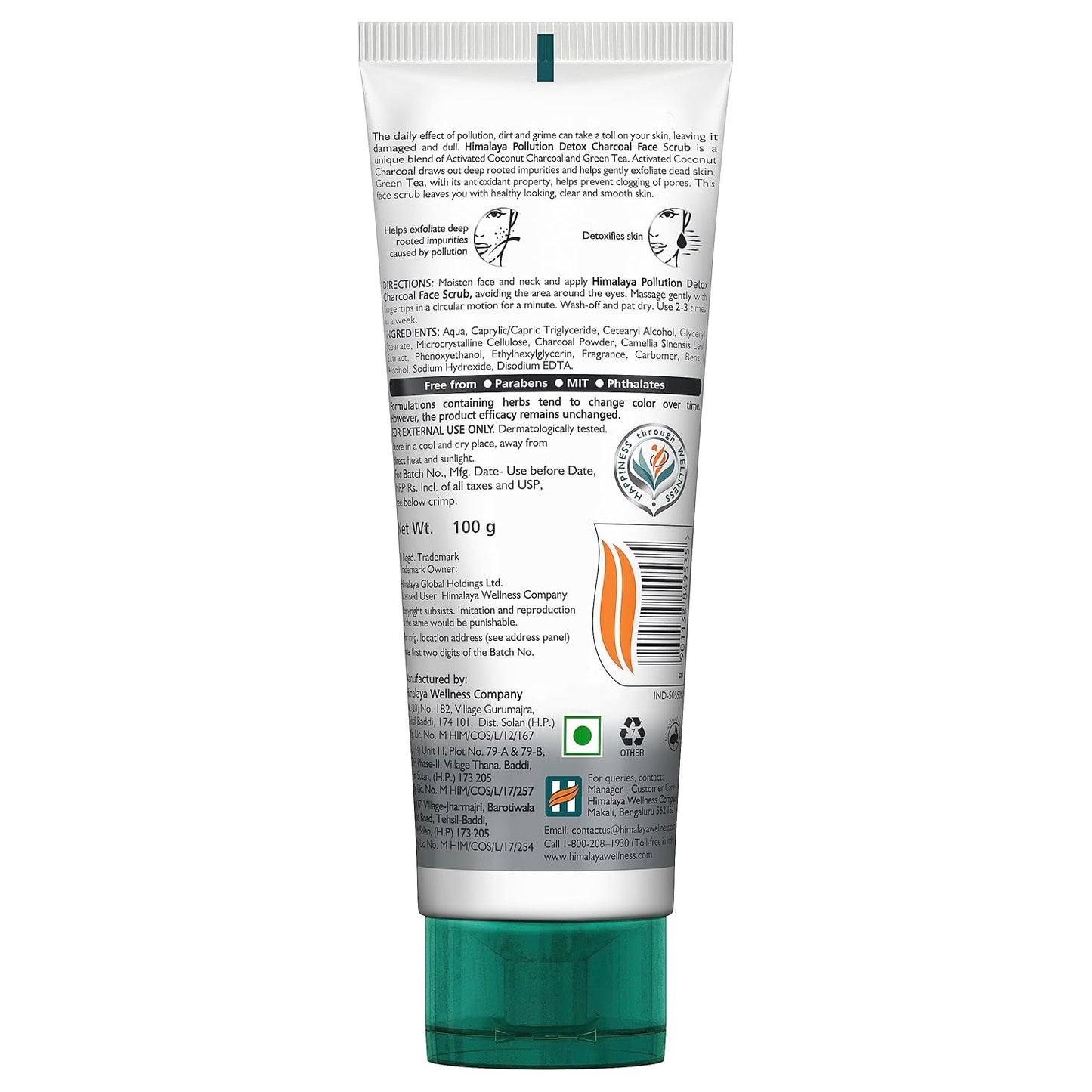 Back view of a skincare product tube with text and branding on a white background