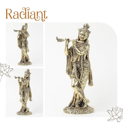 Handcrafted Brass Krishna Murti | Divine Flute-Playing Lord Krishna Idol for Home Temple & Spiritual Decor (Design02: L5 x W4 x H12 cm)