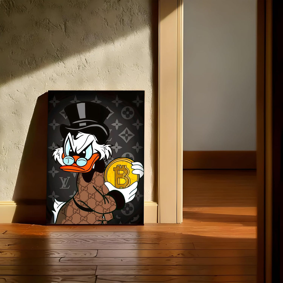 Luxury Money Duck Pop Art Canvas Wall Art Painting For Living Room | Cartoon Style Crypto Wealth Wall Art Painting | Modern Graffiti Artwork for Home & Office Décor, 41x56 cm