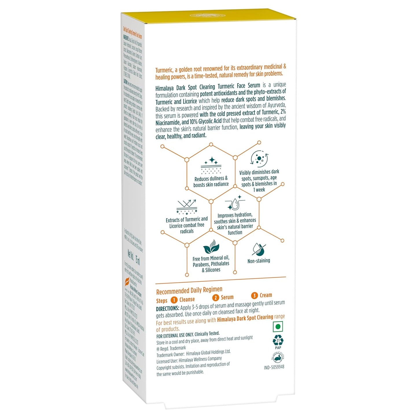 Himalaya Dark Spot Clearing Turmeric Face Serum | with 10% Glycolic Acid, 2% Niacinamide & Organically sourced Turmeric | Visibly Reduces Dark Spots from Day 7 | Clinically Tested | Non Staining | 15ml