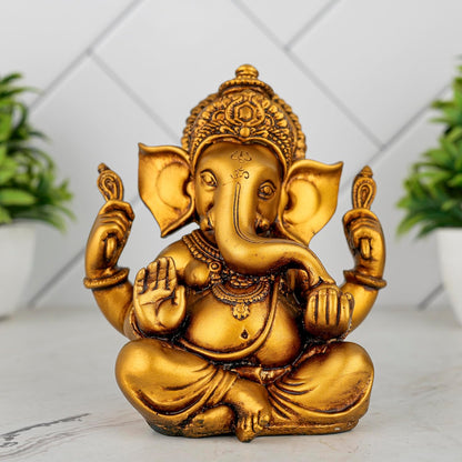 Ganesh ji murti Idol Statue Showpiece Home Decor Items for Living Room and Gifts (Golden 4)