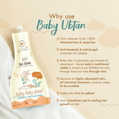 Nat Habit Baby Bath Ubtan with Charoli & Almond | Gentle Daily Ubtan for 1-6 Months Old | Protein & Vitamin-Rich Baby Body Wash | Natural, Soap-Free Head to Toe Wash for Babies & Kids,80g