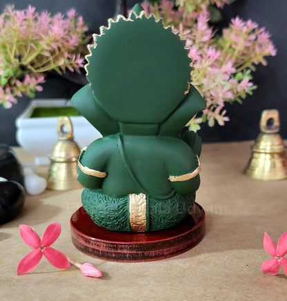 Handcrafted Poly Resin Ganesha Statue with Base - Perfect for Car Dashboard, Office Desk, Shelves, and Home Decor - Ideal Housewarming Gift! (ForestGreenMukut)