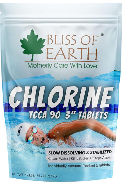 Bliss of Earth Chlorine Tablets for Water Tank - for Clean & Clear Swimming Pool, Kills Bacteria & Stops Algae, Pool Disinfectant 5 Japanese Chlorine Tablets - 1000gm