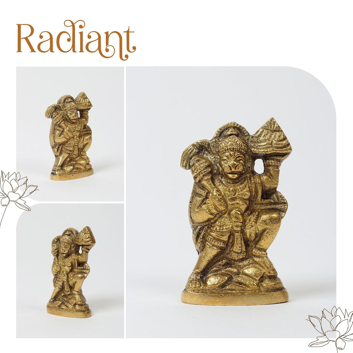 Brass Hanuman Ji Idol | Handcrafted Hanuman Murti for Pooja Room | Home Temple & Festival Gift (Design08: L4 x W2 x H5 cm)
