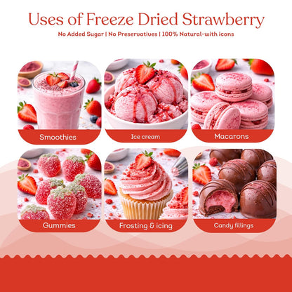 Freeze Dried Strawberry Powder- 60 grams Jar-Pack of 1 Nos | 100% Natural | No Added Sugar, Preservative-Free & Vegan | Processed in India