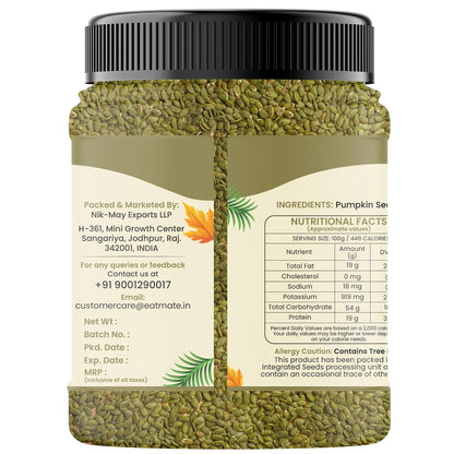 Eatmate Premium Raw Pumpkin Seeds | Gourmet Protein Rich Pepitas | Healthy Vegetarian Super Seeds for Snacking, Salads, Smoothies & Daily Nutrition