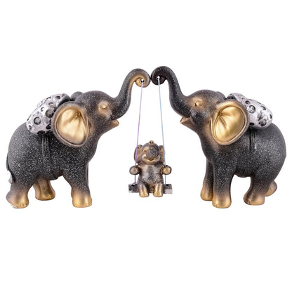 Decorative Elephant Family Showpiece Home & Office Decor(Black)