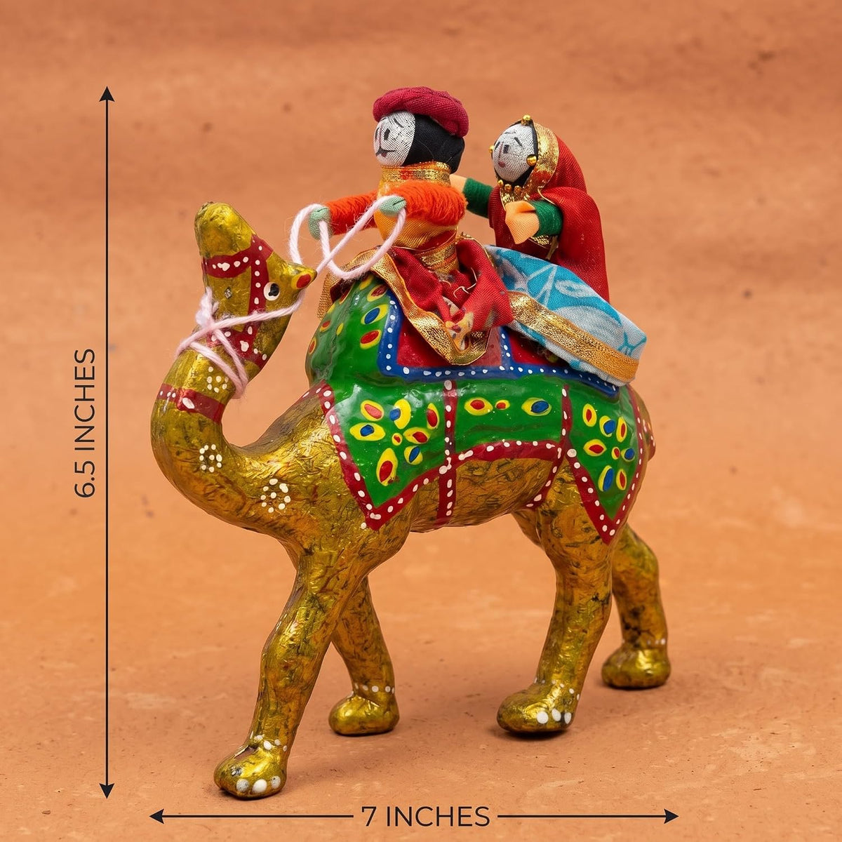 JH Gallery Handmade Recycled Material Figurines Rajasthani Doll Couple Rider Idol Showpiece, Multicolor (18 * 16 * 5cm) (Camel)
