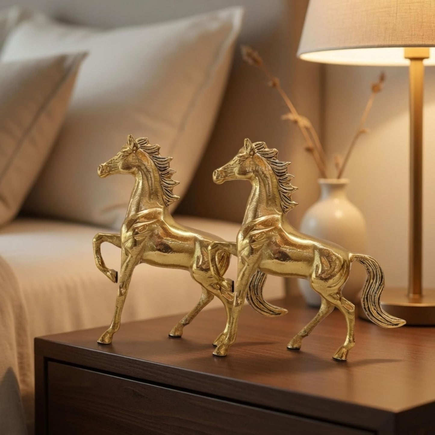 BEHOMA Metal Horse Figurine Showpiece Pack of, Gold - Set of 2