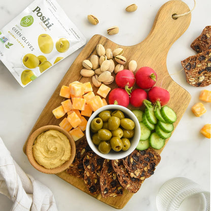 Poshi Green Olives On-The-Go - Single Serve Pitted Olives - Convenient and Healthy Snack Packs - All Natural, Non-GMO, Kosher, Gluten-Free - 1.1 Oz