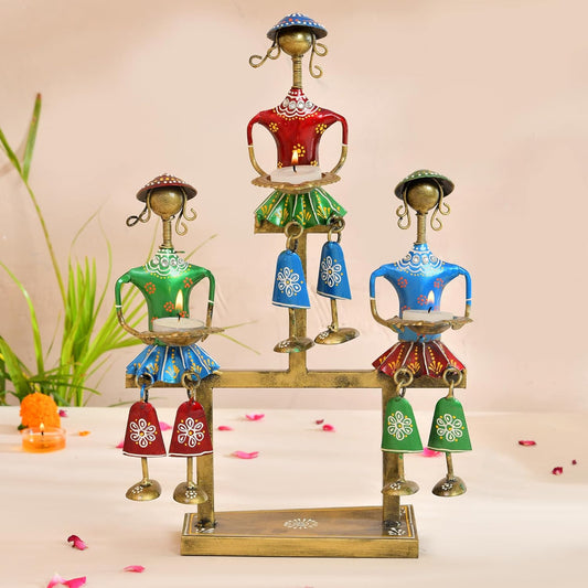 CraftVatika Rajasthani Decorative Items for Living Room Big Size Metal, Decoration Items for Office, Bedroom, Handpainted Rajasthani Tribal Folk Art, Gift Items for Showcase, Artifacts for Table