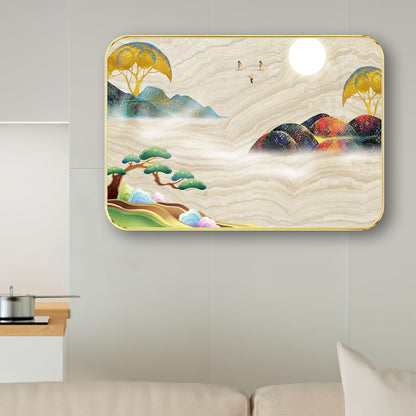 Abstract modern art Premium Sparkle Lamination Finished Surface Golden Slim Frame (13 x 19 Inch) For Home/Office/Hotel painting MG-654