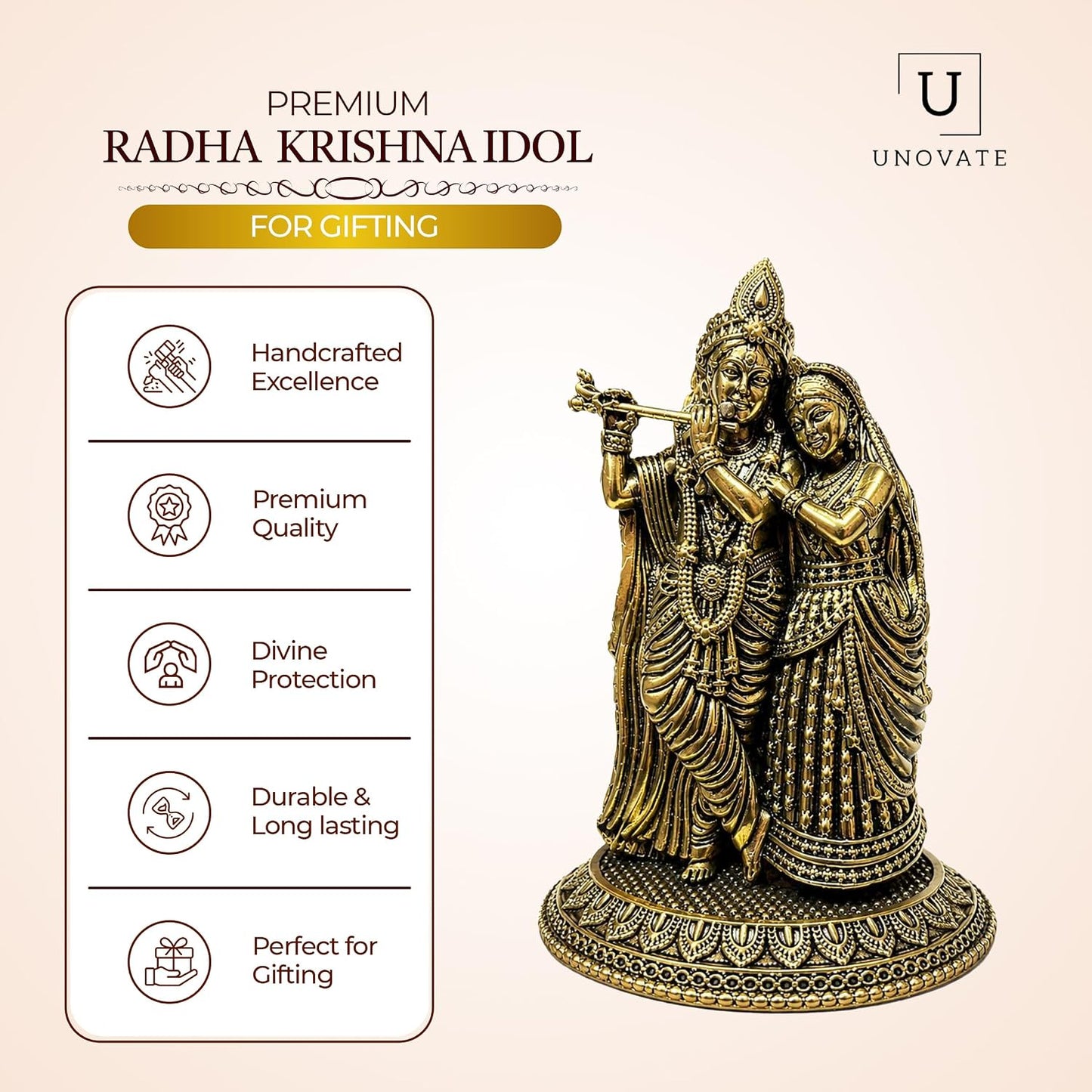 UNOVATE 100% Pure Brass Radha Krishna Murti, Radha Krishna Idol for Gift