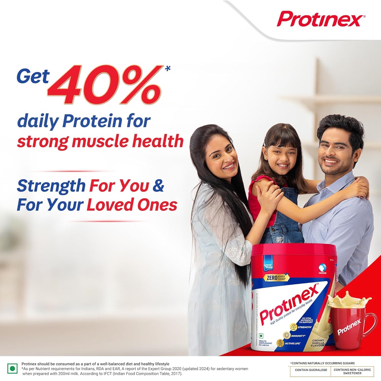 Protinex Creamy Vanilla, 400g | Get 40% daily protein requirement for strong muscles when prepared with 200ml milk | High Protein | Zero Added Sugar | Nutritional Drink for Men and Women